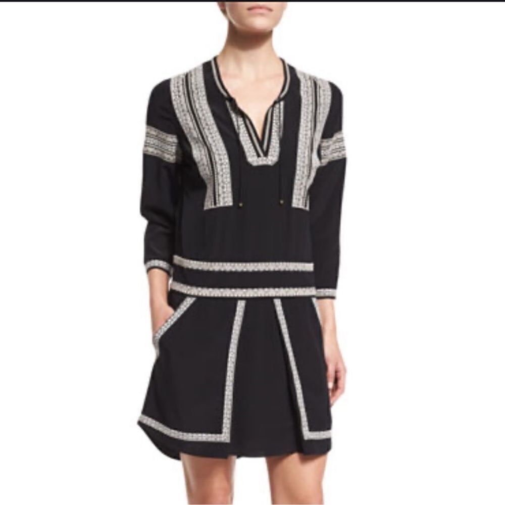 NWT VERONICA BEARD Ignacio Embroidered Shirt Dress Silk Black Size 2